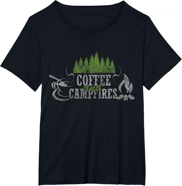 Coffee And Campfires Funny Camping Distressed T-shirt T-shirt