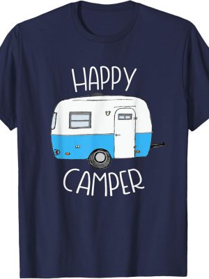 Happy Camper Camping Shirts Blue Boler Trailer Camp Tshirt